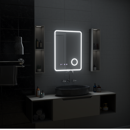 Mirror LED Touch Ulrich DeBrulation System, hodiny a teplota 60x80 cm Černá ramahed Cosmetics Lup