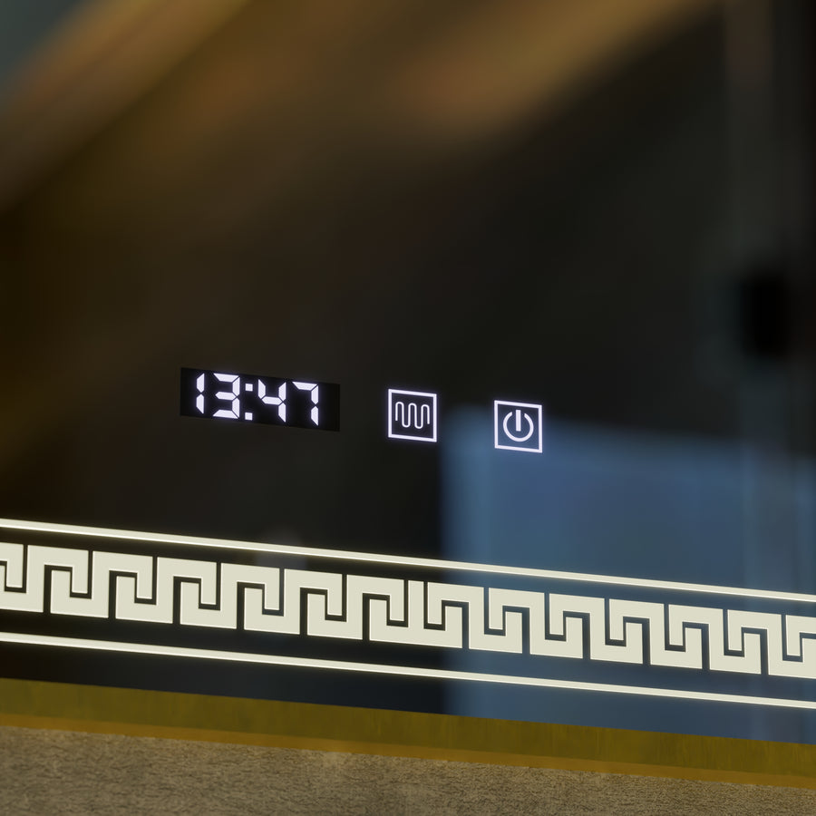 Mirror LED Touch Bruno zástupce oddělení, hodiny a teplota 60x80 cm stříbrný kartáčovaný rám