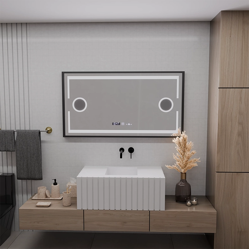 LED zrcadlový pohyb Motionglow Sensor Domingo s rozmrazovací funkcí 120x65 cm studené/teplé/teplé světlo, černý kartáčovaný rám, Marcello Funghi Collection