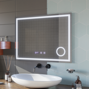 LED dotykový střelec zrcadlový systém, hodiny a teplota 80x60 cm kosmetické zvětšení