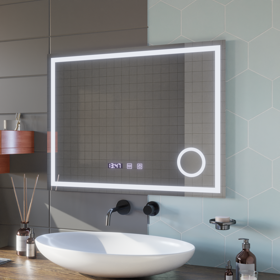 LED dotykový střelec zrcadlový systém, hodiny a teplota 80x60 cm kosmetické zvětšení