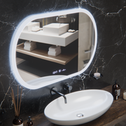 Oválné LED zrcadlo, 80x50cm, Altera Marcello MotionGlow Sensor, Demister System, Hodiny & Teploměr, Stmívatelné