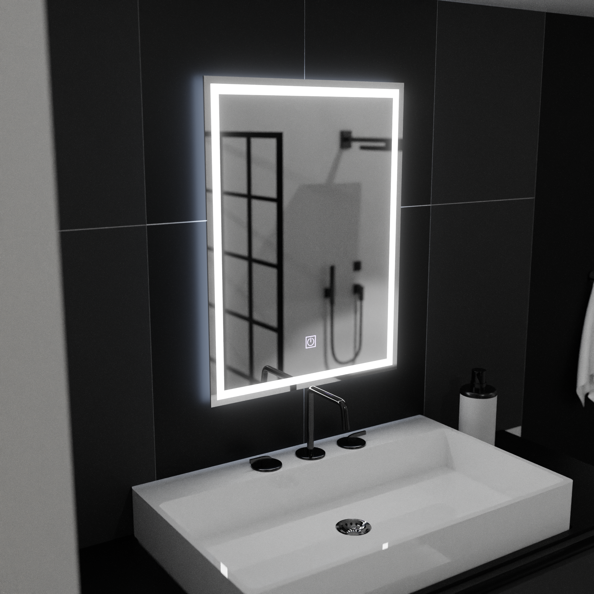 Zrcadlo LED obdélníkový rámeček 50x70cm Základní dotek