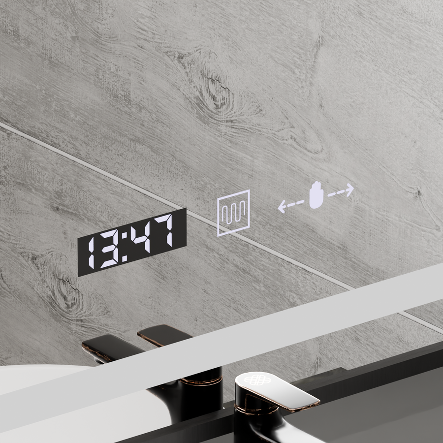 Zrcadlo LED obdélníkový 60x80cm Verite Majeste Noir Motion Glow Marcello Clock Defrost & Dimable teploměr