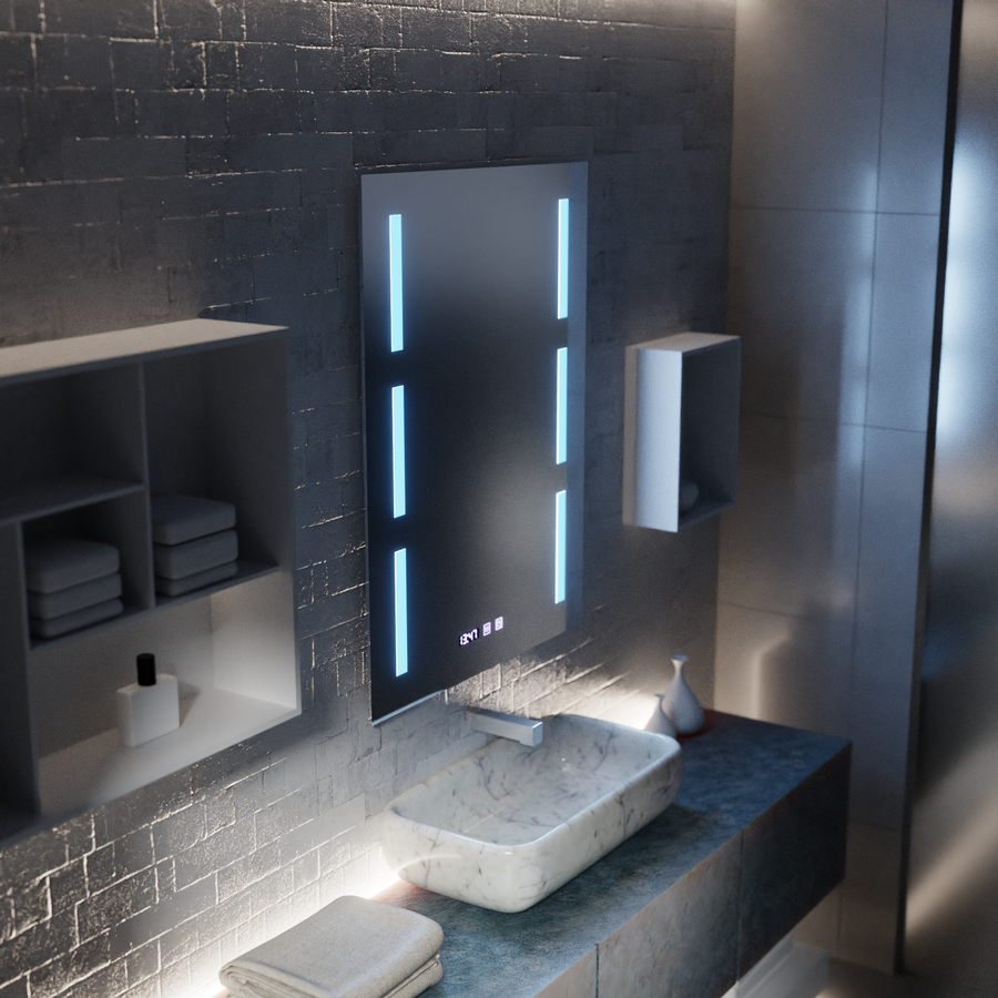 Zrcadlo LED Touch Erich S86/60X80 Systém odmlžování, hodiny a teplota 60x80 cm