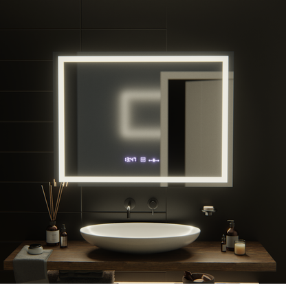 Obdélníkové LED zrcadlo, 100x75cm, Verite MotionGlow Marcello, Demister System, Hodiny & Teploměr, Stmívatelné