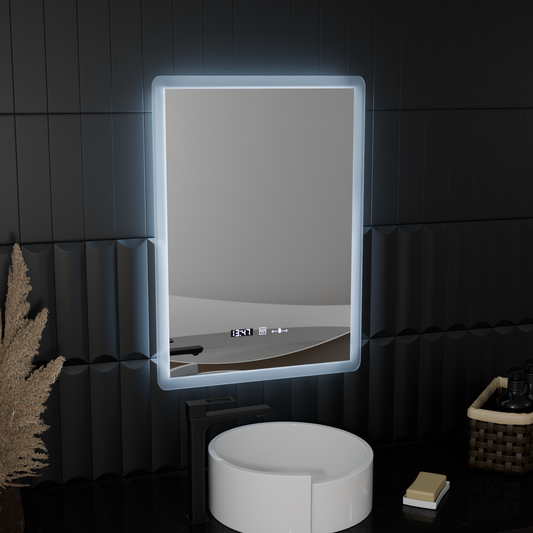 Obdélníkový LED zrcadlo 50x70cm zampa senzor pohybu Marcello Clock Defrition System & Dimable teploměr