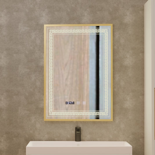 Mirror LED Touch Bruno zástupce oddělení, hodiny a teplota 60x80 cm stříbrný kartáčovaný rám