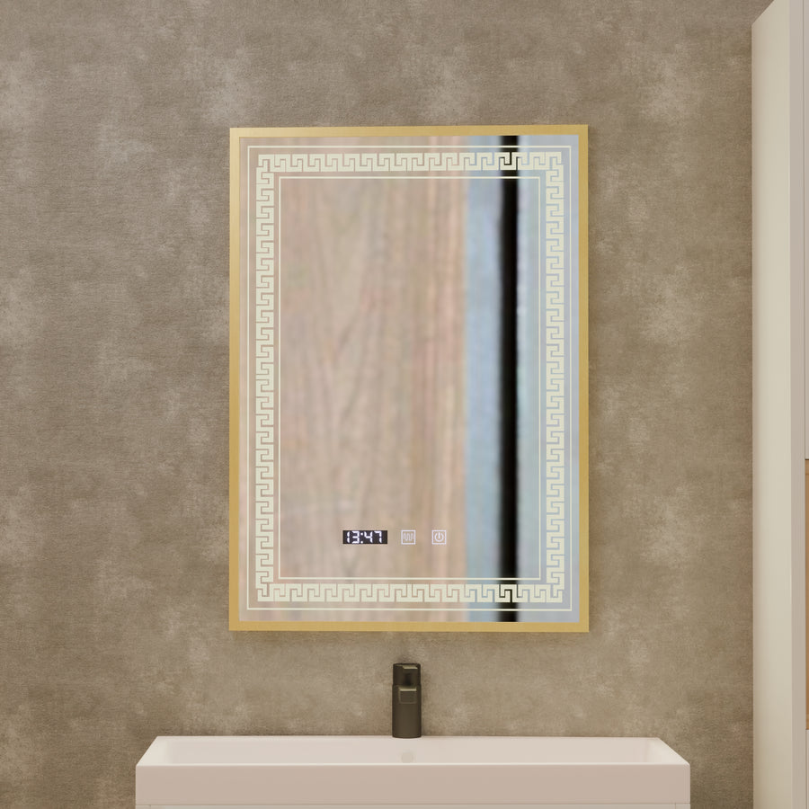 Mirror LED Touch Bruno zástupce oddělení, hodiny a teplota 60x80 cm stříbrný kartáčovaný rám