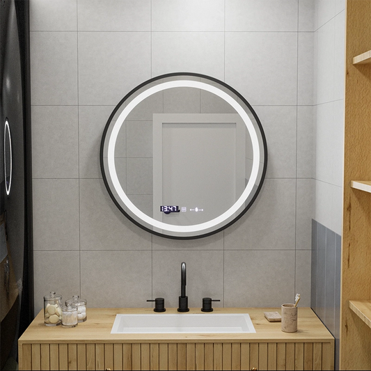 LED kulaté zrcadlo, 70 cm, Celeste Majeste Noir MotionGlow Marcello, Demister System, Hodiny & Teploměr, Stmívatelné