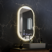 Oválné LED zrcadlo, 50x100cm, Lucia Sensor Marcello, Demister System, Hodiny & Teploměr, Stmívatelné