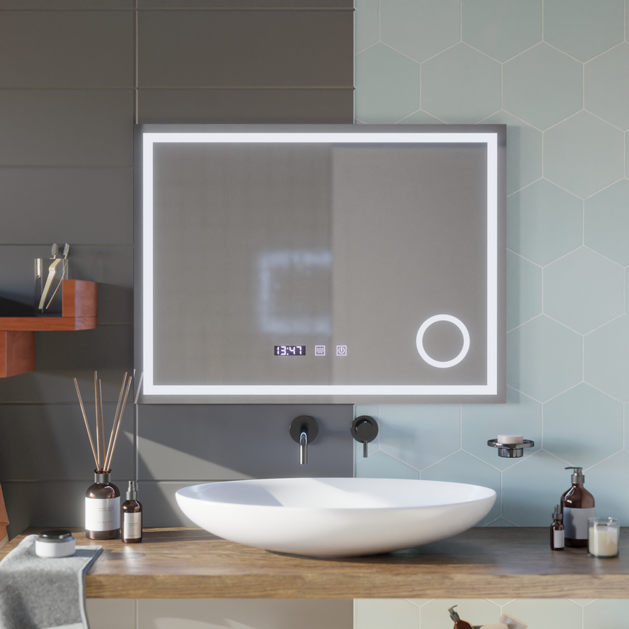 LED dotykový střelec zrcadlový systém, hodiny a teplota 80x60 cm kosmetické zvětšení