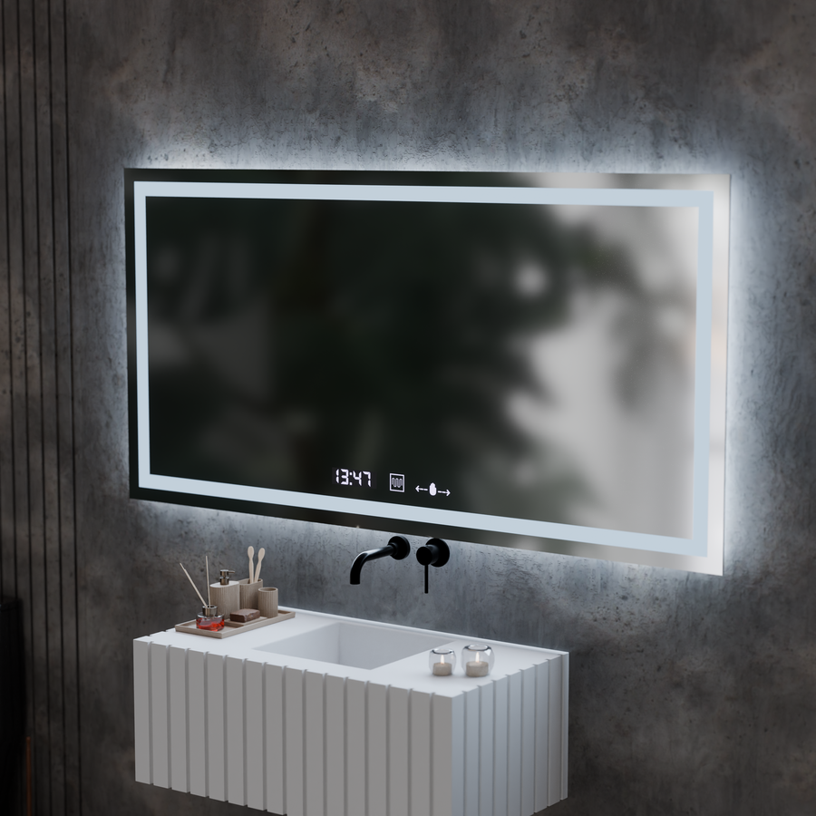 Obdélníkový LED zrcadlo 120x60cm Veriit Motionglow Marcellow Dimable Clock Defrosting System