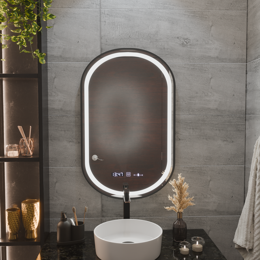 Zrcadlový LED Touch Helmut Defrition System, hodiny a teplota 50x80 cm Černý štětec