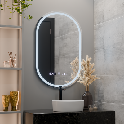 Oválný LED zrcadlo 50x80cm Eminence Motionglow Marcellow Dimable Clock System & Dimable teploměr