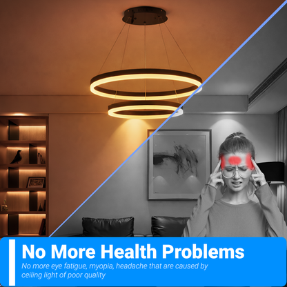 Závěsný LED lustr s dálkovým ovládáním CASIANA 40W, 2 kruhy, studené/teplé/neutrální světlo 3000K/4000K/6000K, stmívatelný, černý, nastavitelná výška, kov a akryl