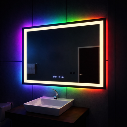 Obdélníkové LED zrcadlo 120x80 cm Vérité MotionGlow Marcello, Demister System, Hodiny & Teploměr, Stmívatelné