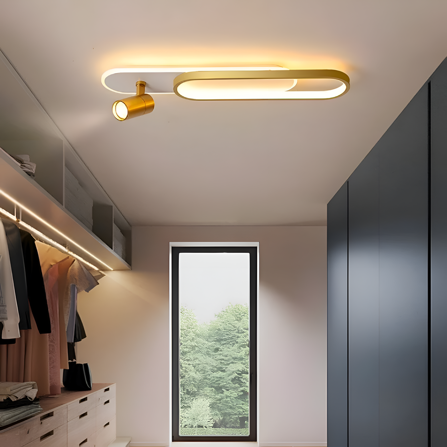 LED lustr s nastavitelným projektorem FISSO Camilla, 48W, studené/teplé/neutrální světlo 3000K/4000K/6000K, lesklé zlato, kov a akryl