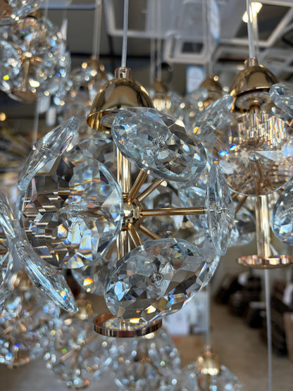 Křišťálový LED lustr KILKENNY Culmino, 144W, neutrální světlo, průměr 60cm, zlatý