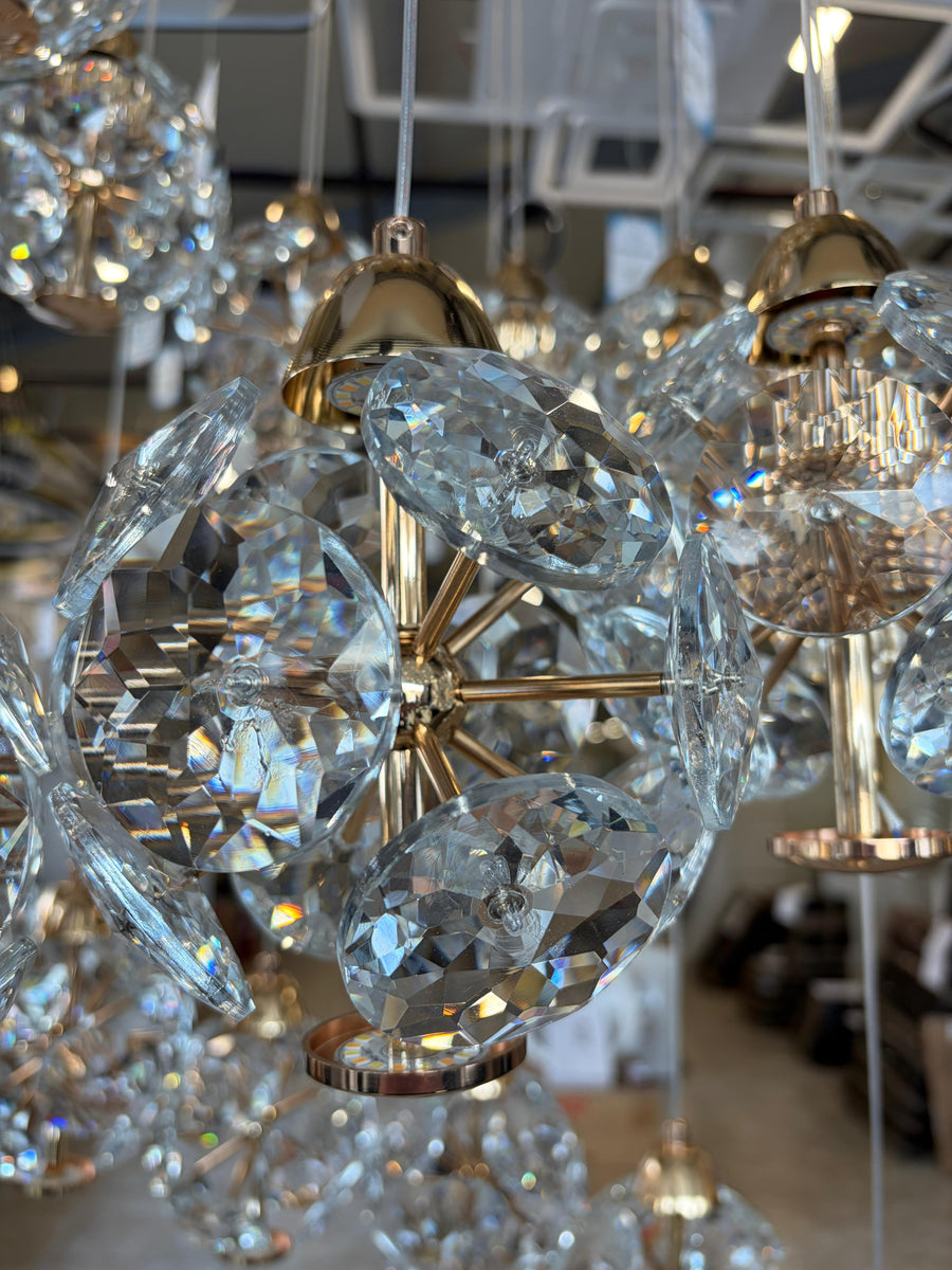 Křišťálový LED lustr KILKENNY Culmino, 144W, neutrální světlo, průměr 60cm, zlatý