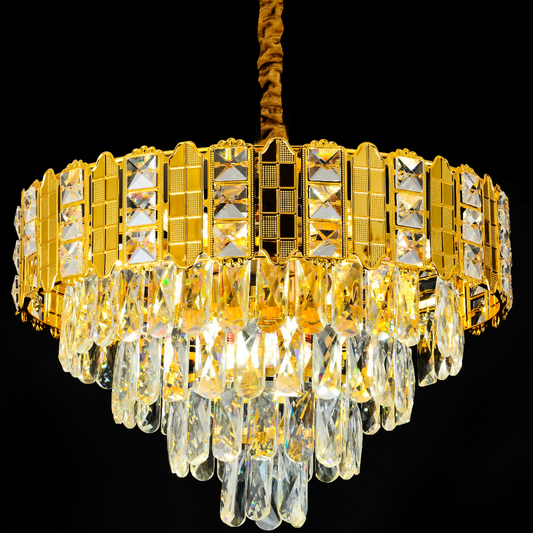Crystal Chanderier Nexia Velora 8XE14, průměr 60 cm, lesklý zlato, rebbabilní výška