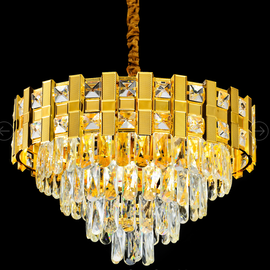 Crystal Chandier Aurelio Tesoro 8XE14, průměr 49 cm, lesklé zlato, rebbabilní výška
