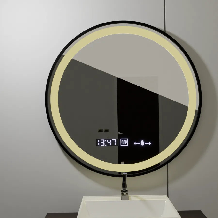Mirror LED kolem 70 cm Celesti Majesti Noir Motionglow Marcello Clock Defrition System & Dimable teploměr