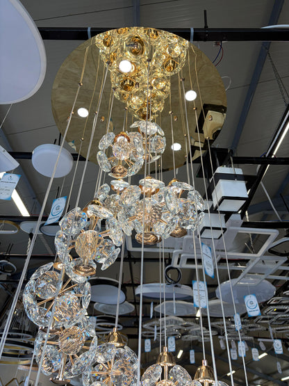 Křišťálový LED lustr KILKENNY Culmino, 144W, neutrální světlo, průměr 60cm, zlatý