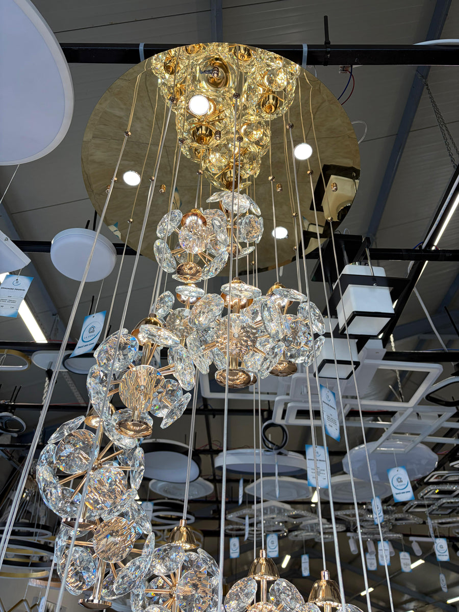 Křišťálový LED lustr KILKENNY Culmino, 144W, neutrální světlo, průměr 60cm, zlatý