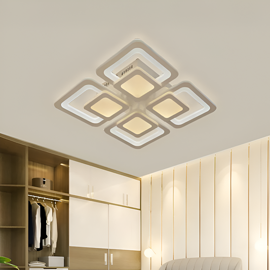 LED CHANDIER se sezamovým dálkovým ovládáním, 77W, 4 čtverce, studené/horké/neutrální světlo, nestabilní, bílá