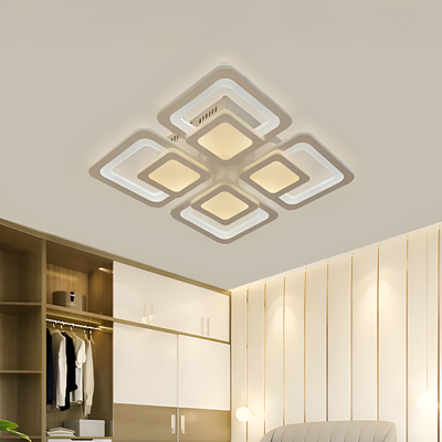 LED CHANDIER se sezamovým dálkovým ovládáním, 77W, 4 čtverce, studené/horké/neutrální světlo, nestabilní, bílá