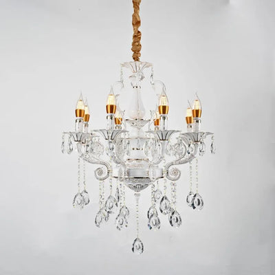 Crystal Chandier Bruchier 8x E14, průměr 65 cm, bílý se zlatou, nastavitelnou výškou