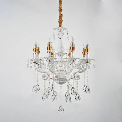 Crystal Chandier Bruchier 8x E14, průměr 65 cm, bílý se zlatou, nastavitelnou výškou