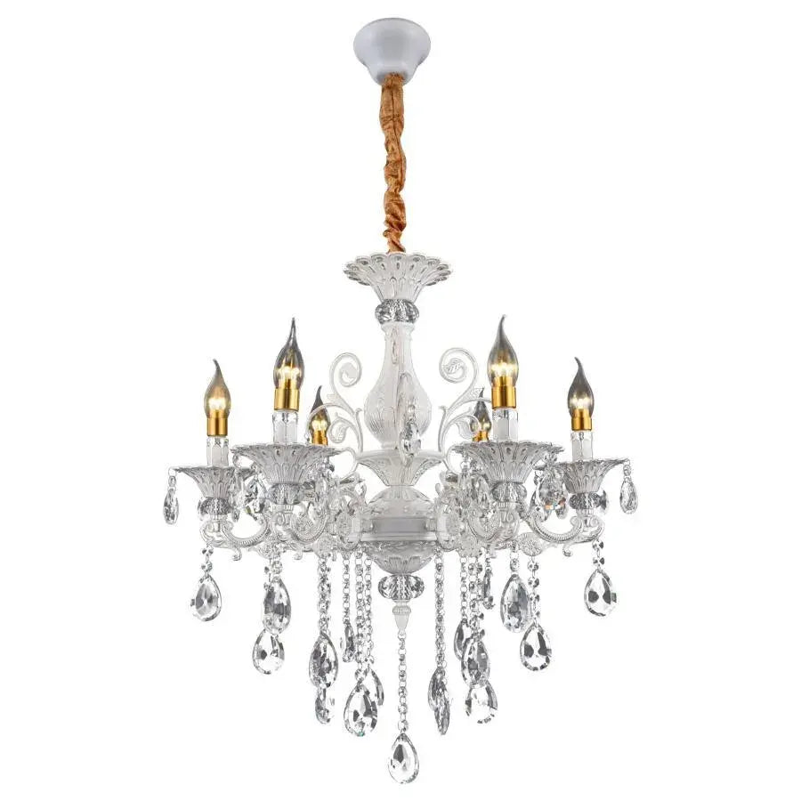 Chanderier Sanssoci 6xe14 Crystal and Metal - klasický design, nastavitelná výška, stříbrná bílá