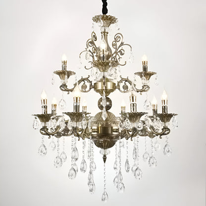 Candelabru sansoiu Royal 12xe14 Kovový a krystalový nastavitelná výška Antique Brass