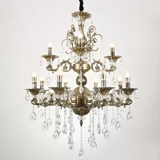 Candelabru sansoiu Royal 12xe14 Kovový a krystalový nastavitelná výška Antique Brass