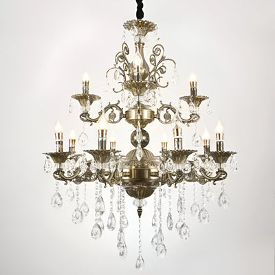 Candelabru sansoiu Royal 12xe14 Kovový a krystalový nastavitelná výška Antique Brass