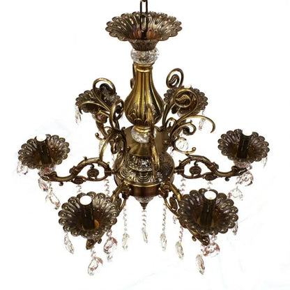 Chandier Sanssoci 6xe14 kovový a krystalový nastavitelná výška Antique Brass