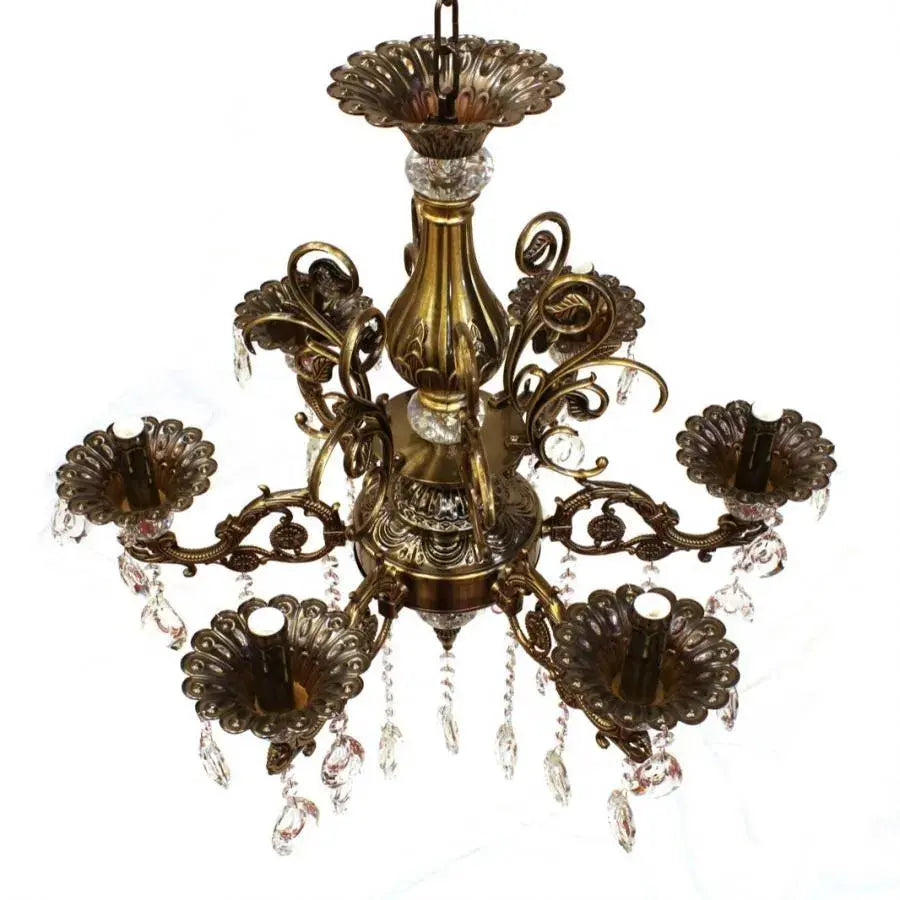 Chandier Sanssoci 6xe14 kovový a krystalový nastavitelná výška Antique Brass