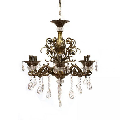 Chandier Sanssoci 6xe14 kovový a krystalový nastavitelná výška Antique Brass