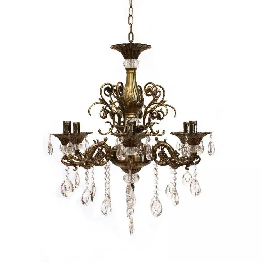 Chandier Sanssoci 6xe14 kovový a krystalový nastavitelná výška Antique Brass