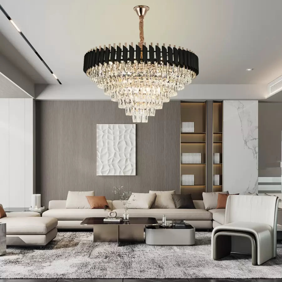 Crystal Chandier Versailles Supremo 12XE27, průměr 80 ​​cm, lesklý a černé zlato, nastavitelná výška