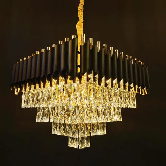 Crystal Chandier Versailles Eleganza 7x E14, průměr 49 cm, lesklý a černé zlato, nastavitelná výška