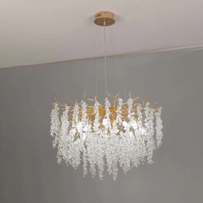Kaskádový křišťálový lustr WALTZ, 6x G9, zlatý, 60 cm, Nastavitelná výška Křišťálové lustry Výchozí název Alessandro Design