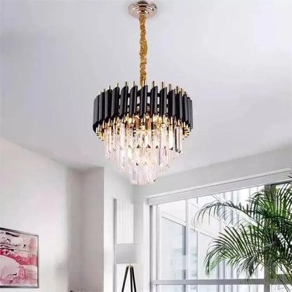 Emeric Chandelier 2*E14, kov a křišťálový, zlatá a černá