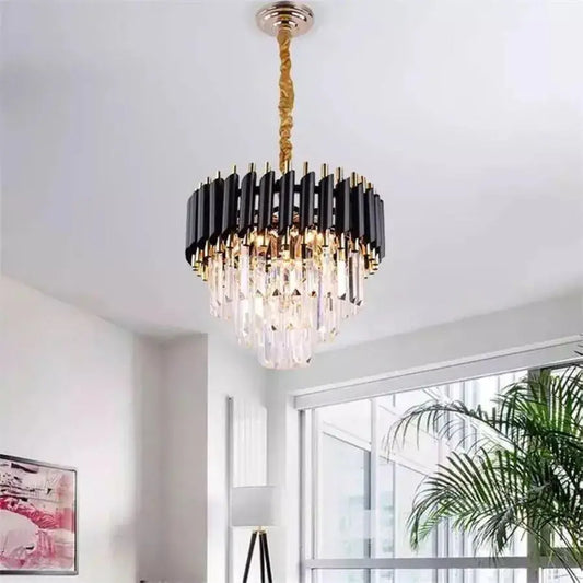 Emeric Chandelier 2*E14, kov a křišťálový, zlatá a černá