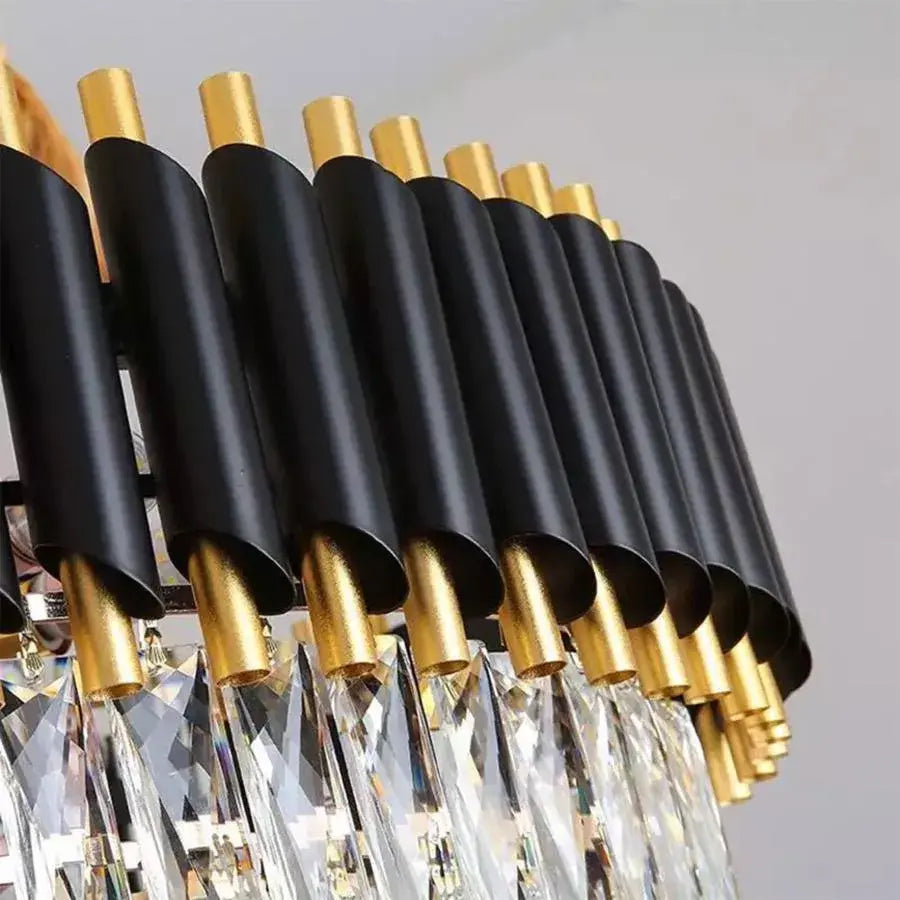 Emeric Chandelier 2*E14, kov a křišťálový, zlatá a černá