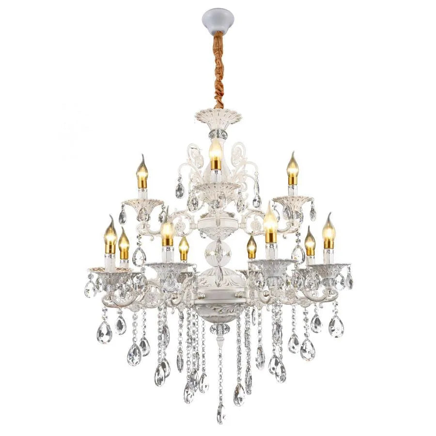 Candelabru sansoiu Royal 12xe14 kovový a krystal nastavitelný bílý a stříbrný výšku