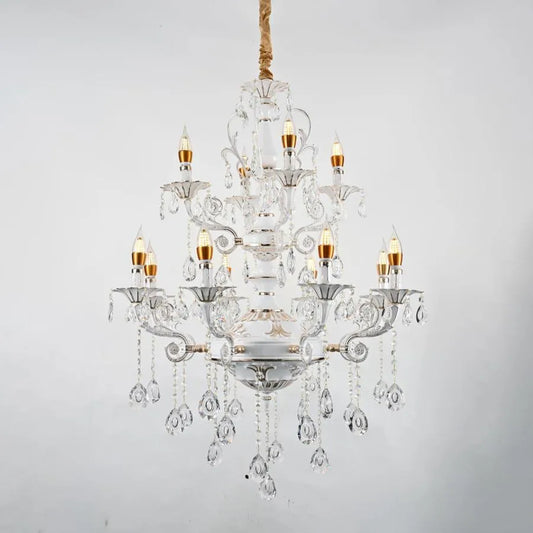 Crystal Chandier Bruchier 12x E14, průměr 75 cm, bílý se zlatou, nastavitelnou výškou