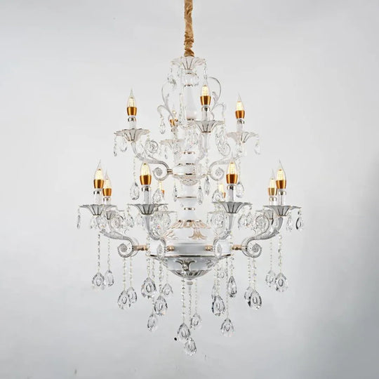 Bruhier Crystal Lustr 12x E14, Průměr 75cm, Bílý se zlatem, Nastavitelná výška Klasické lustry Výchozí název Alessandro Design